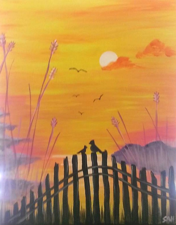 sunset fence birds