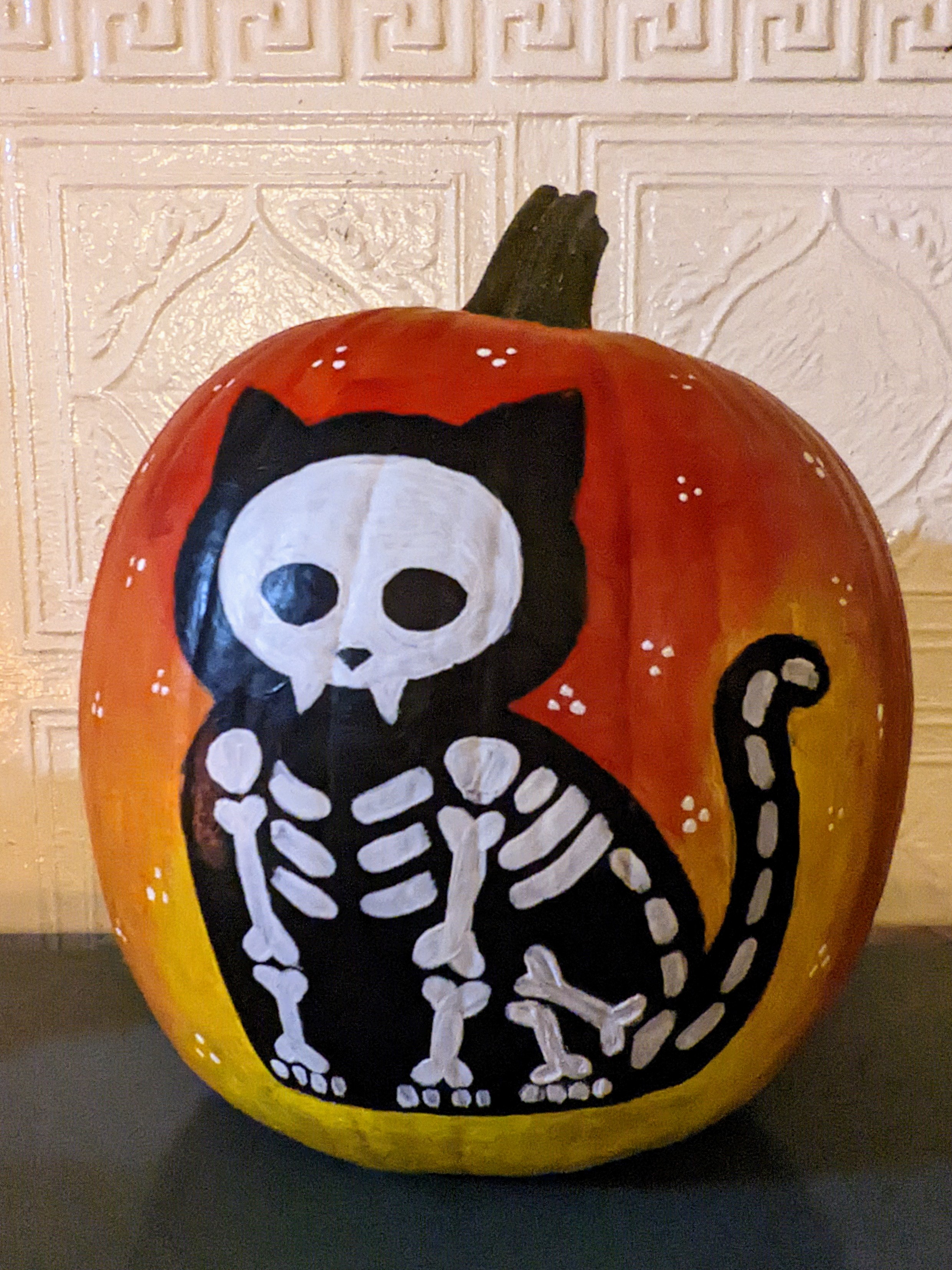 skeleton cat pumpkin